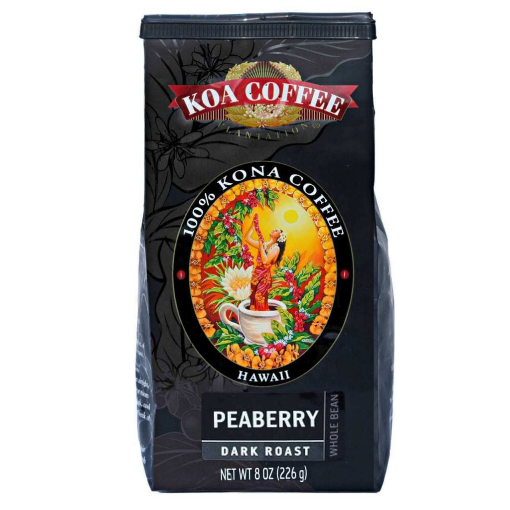 A bag of Peaberry Dark Roast by Koa Coffee