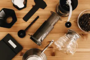 An Aeropress cleaned and all parts left on counter to dry.